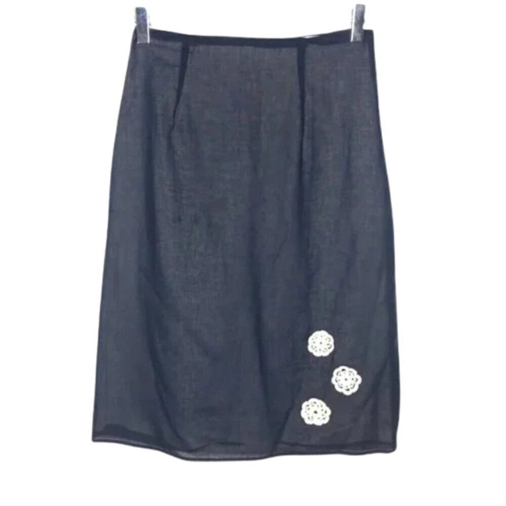 Built by Wendy Vintage Crochet Flower Applique A Line Midi Skirt Sz. XS